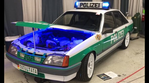 Opel Rekord E2 Polizeiauto displayed at the Carlisle, PA Car Show in May of 2021